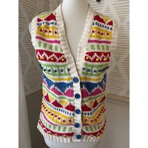 All Week Long Women’s Small Vintage Multicolor Cotton & Wood Bead Knit Vest